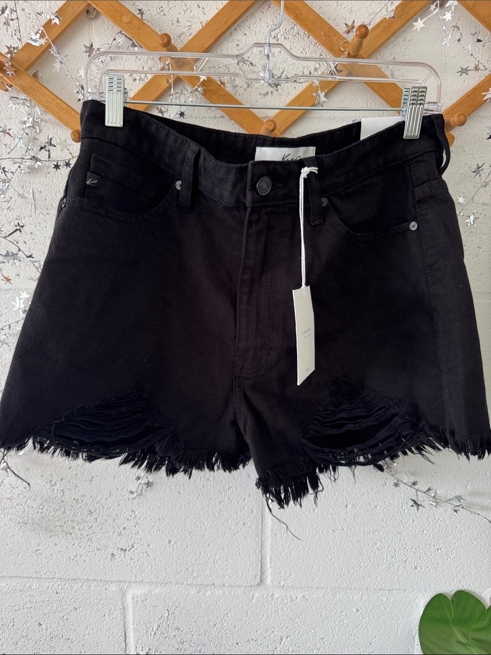 KanCan Black Distressed Frayed Hem Denim Shorts